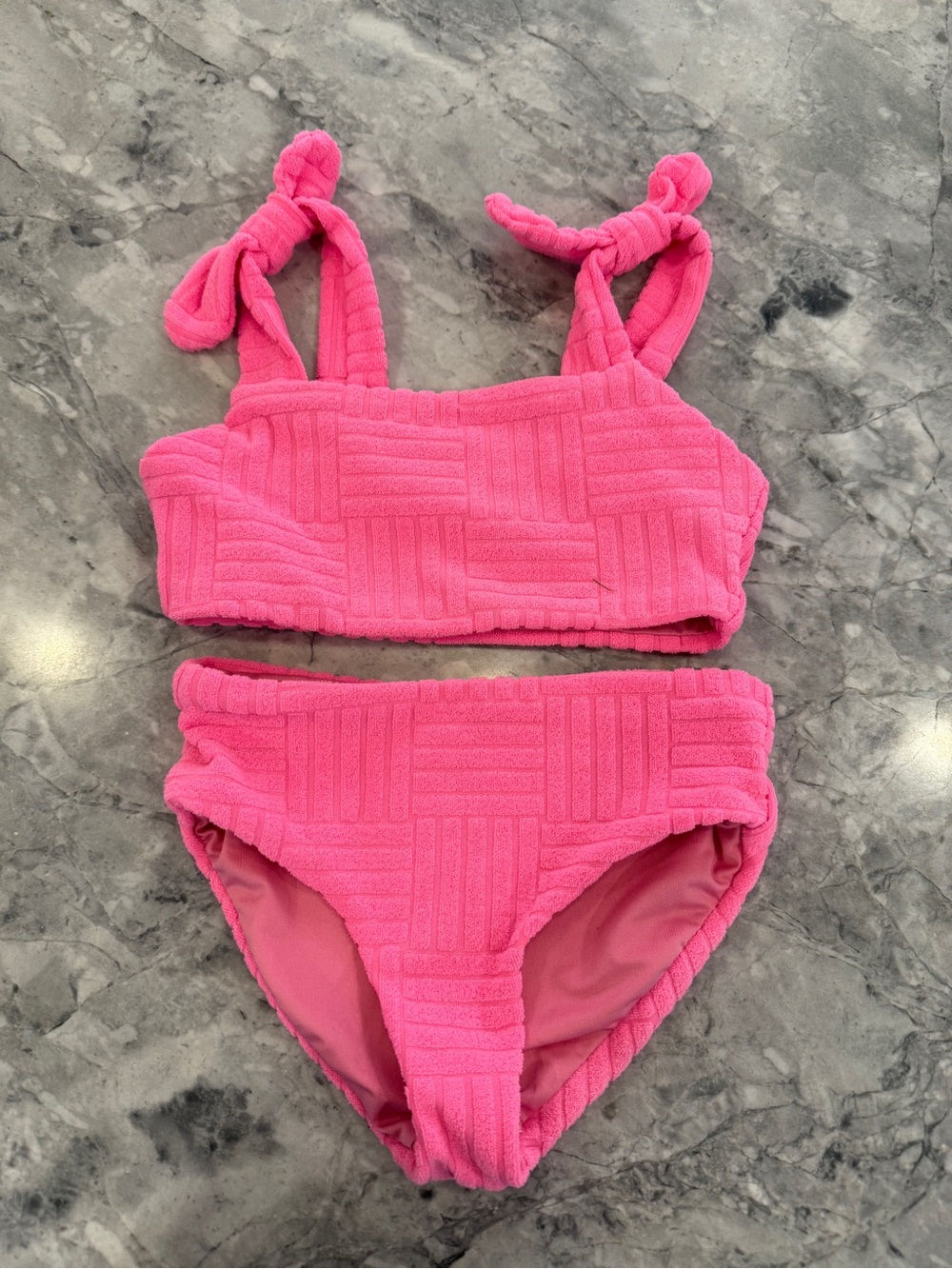 Beach Riot Girls' Pink Textured Two-Piece Swim Set Size 3/4